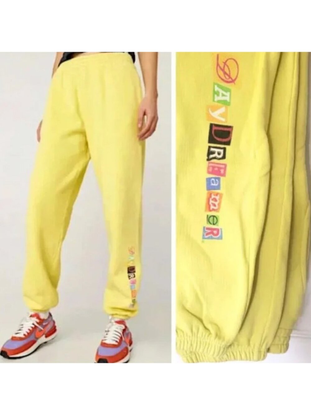 Daydreamer Ransom Note Boyfriend Sweatpants Citron Yellow Logo Fleece 1X IR